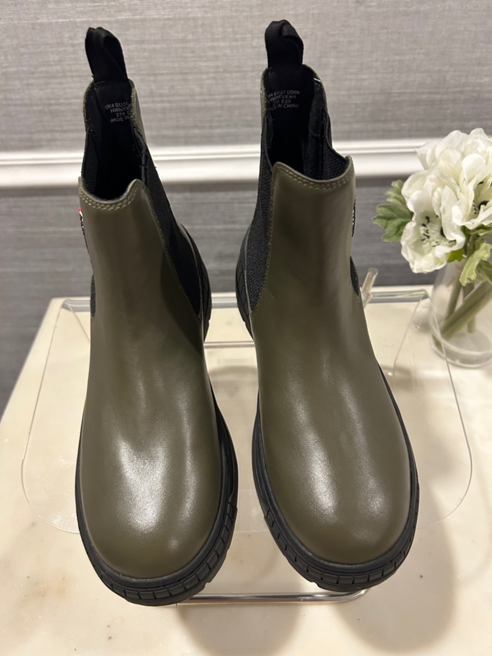 Hunter Olive Green Chelsea Lug Boots with Black Trim